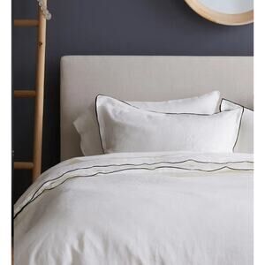 Quince European Linen Embroidered Duvet Cover King NEW White